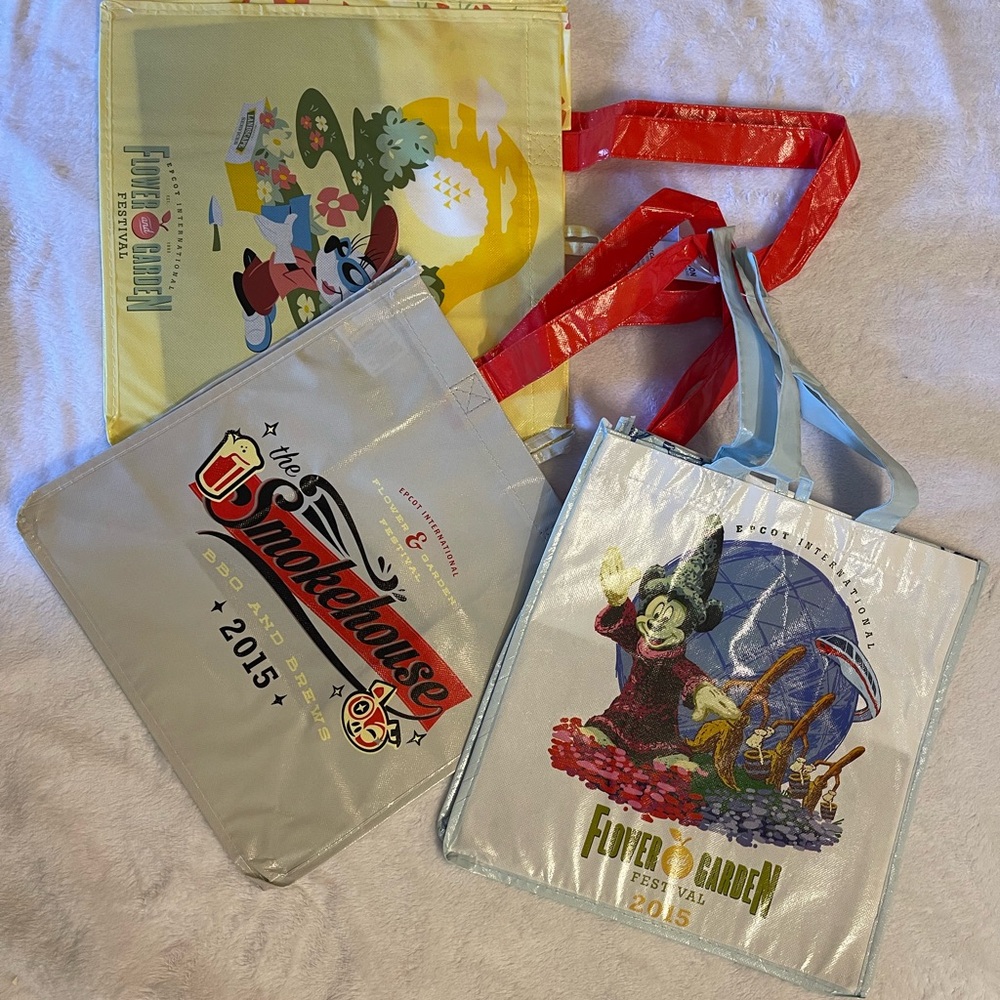 Disney - 3 Flower and Garden Festival Tote Bags - Red, Blue, Yellow